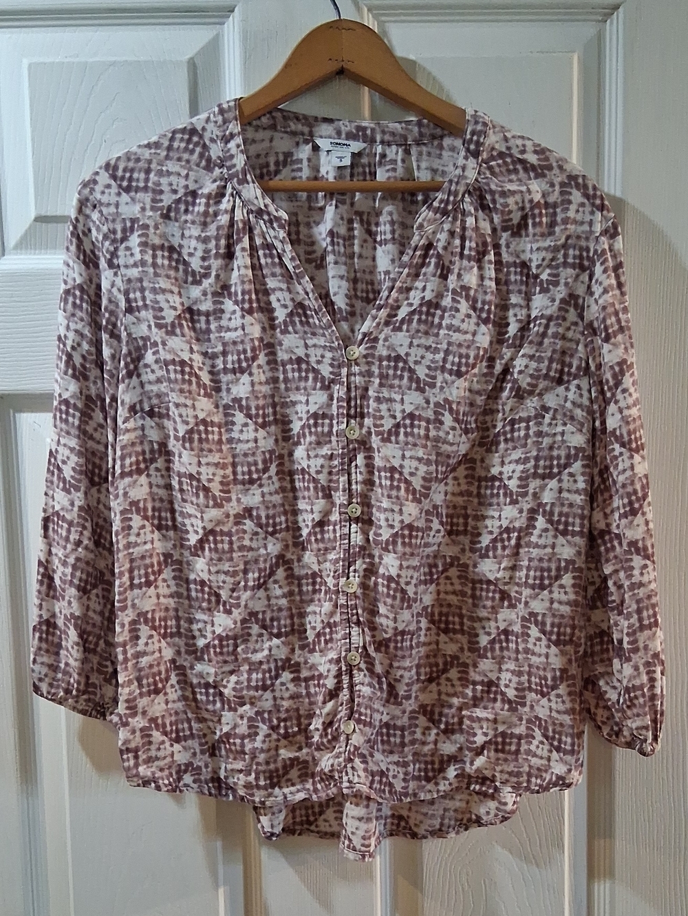 Sonoma Pink and Beige Geometric Button-Down Blouse
